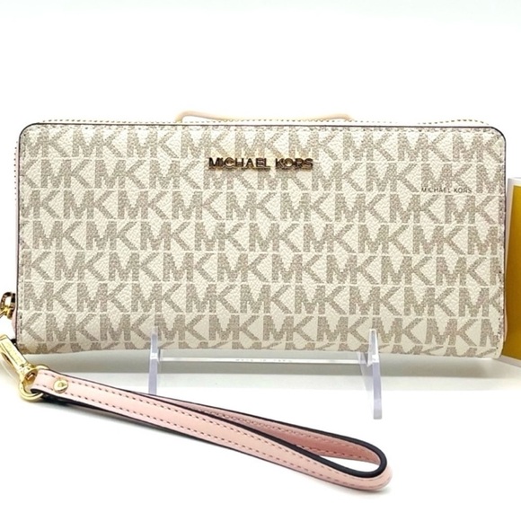 Michael Kors Large Continental Wallet Wristlet Vanilla/Light Pink - Picture 2 of 7